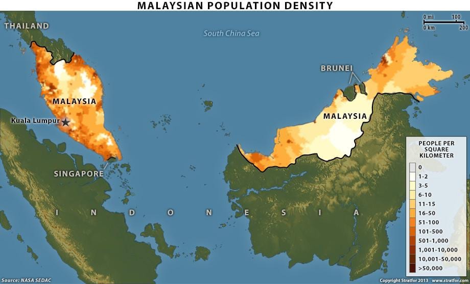 maleise bevolkingsdichtheid kaart