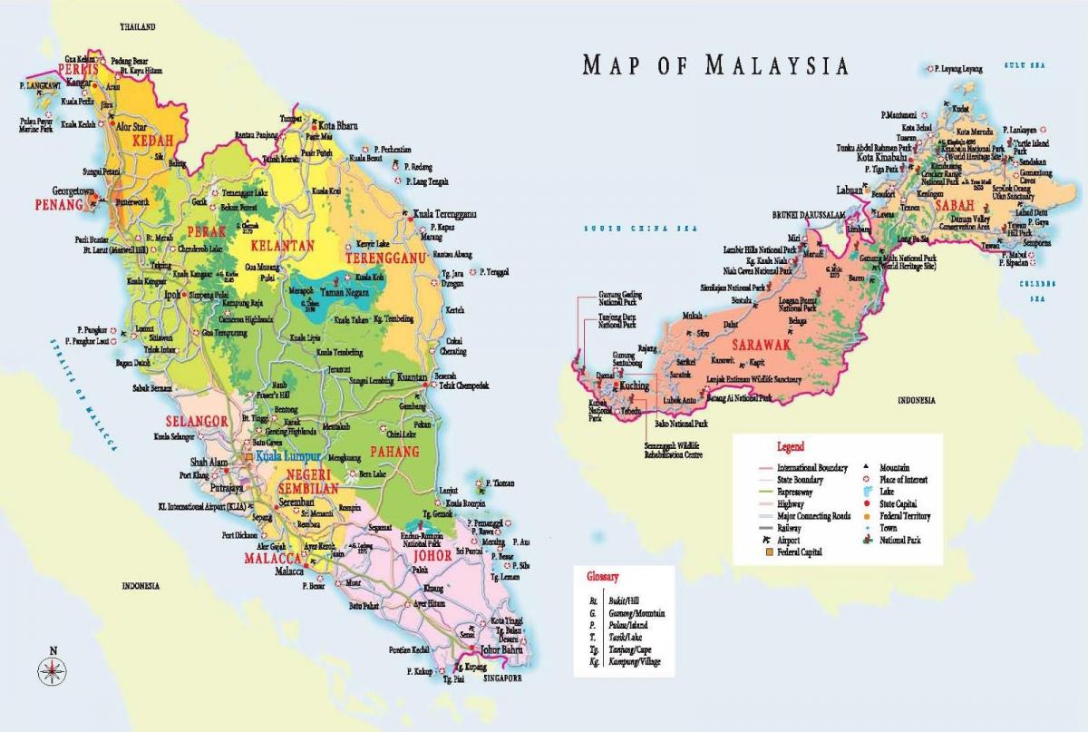 toeristische kaart van maleisië